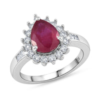 African Ruby and White Zircon 2.85 ctw Ring in Platinum Over Sterling Silver (Size 10.0)