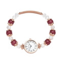 Strada Simulated Red and White Beaded Japanese Movement Stretch Bracelet Medical Alert Watch in Rosetone (7.50-8.00 In) - Sticky add to cart bar