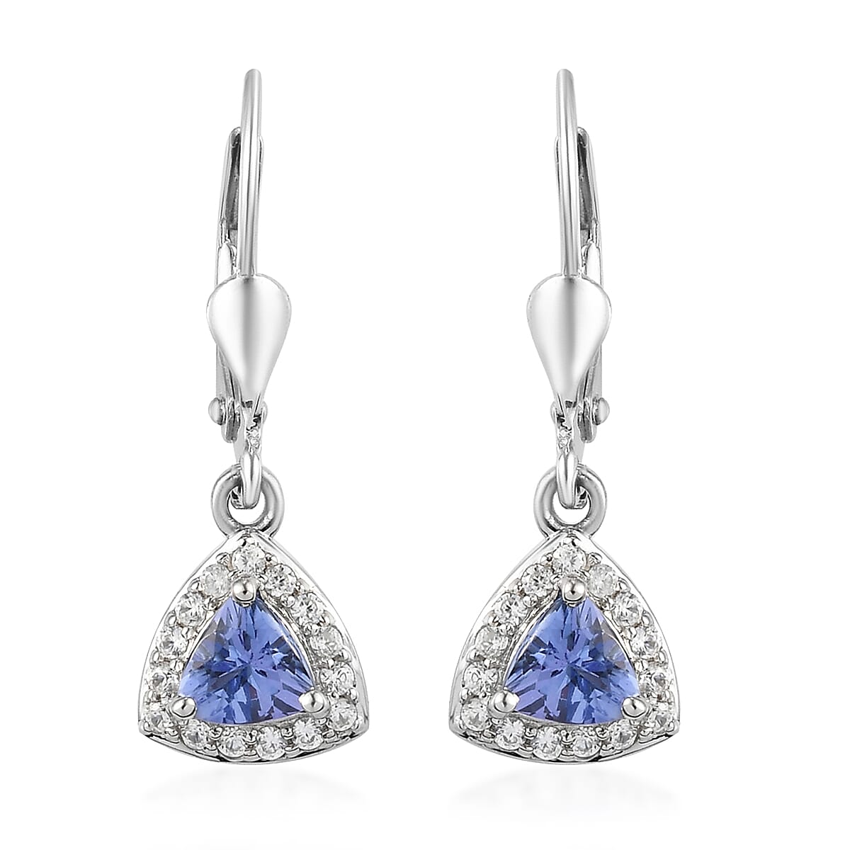 Tanzanite and Natural White Zircon Sunburst Earrings in Platinum Over Sterling Silver