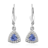 Tanzanite and Natural White Zircon Sunburst Earrings in Platinum Over Sterling Silver