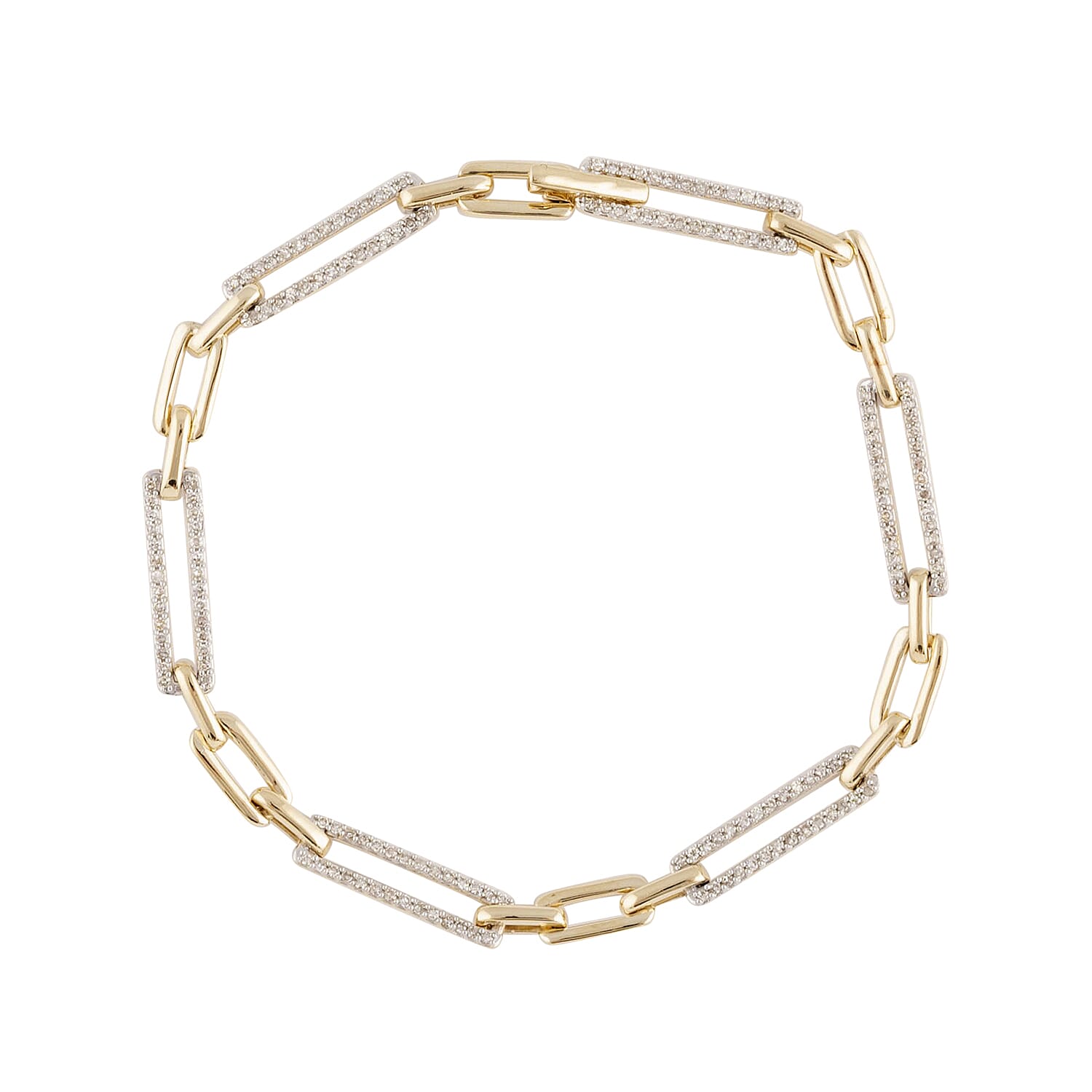 10K Yellow Gold G-H I2 Diamond Paper Clip Bracelet (7.50 In) 7.60 Grams 0.75 ctw