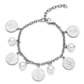 White Shell Pearl Coin Charm Bracelet in Stainless Steel (7.25 In) 1.00 ctw - Sticky add to cart bar