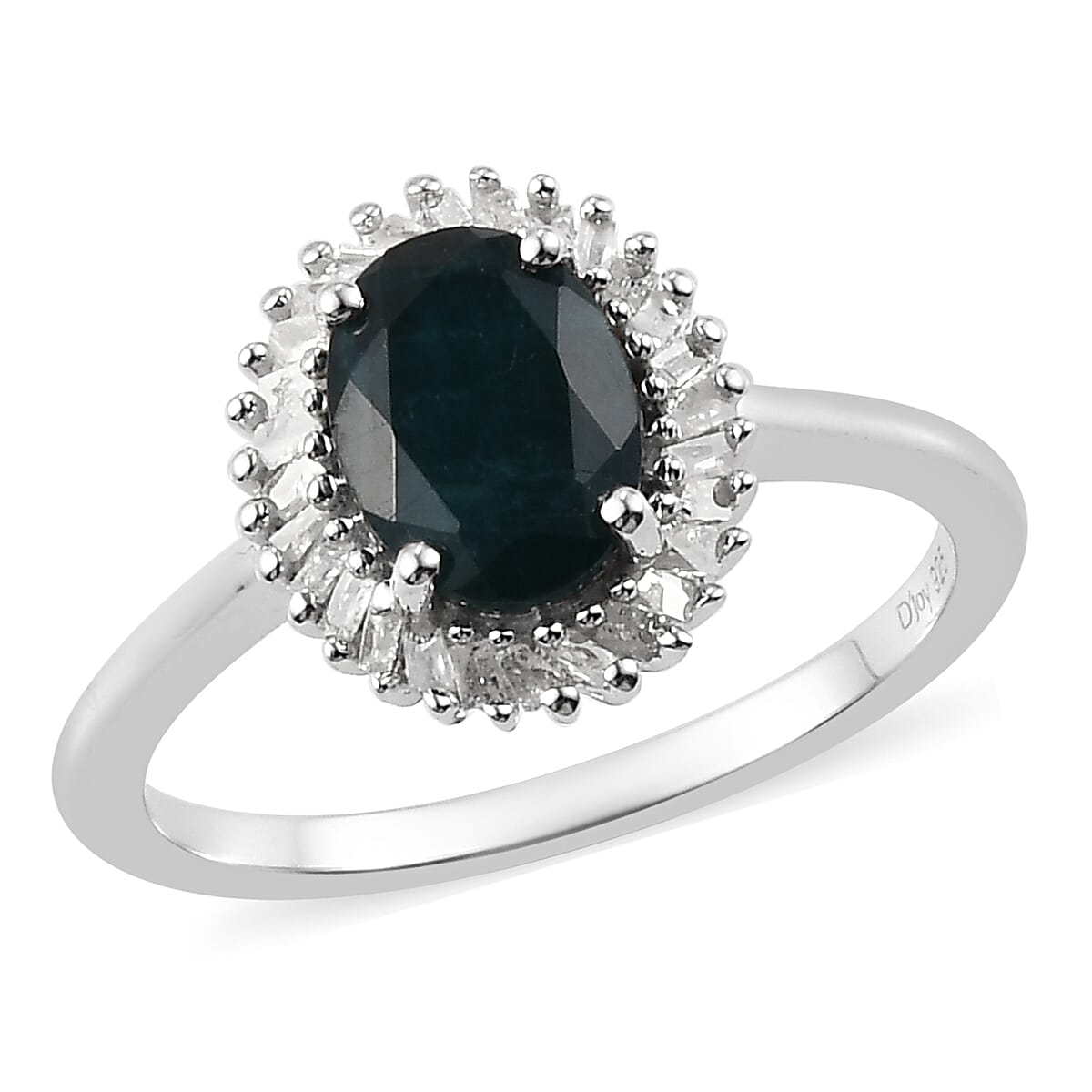 Malgache Neon Apatite and Diamond Halo Ring in Platinum Over Sterling Silver (Size 7.0) 1.40 ctw
