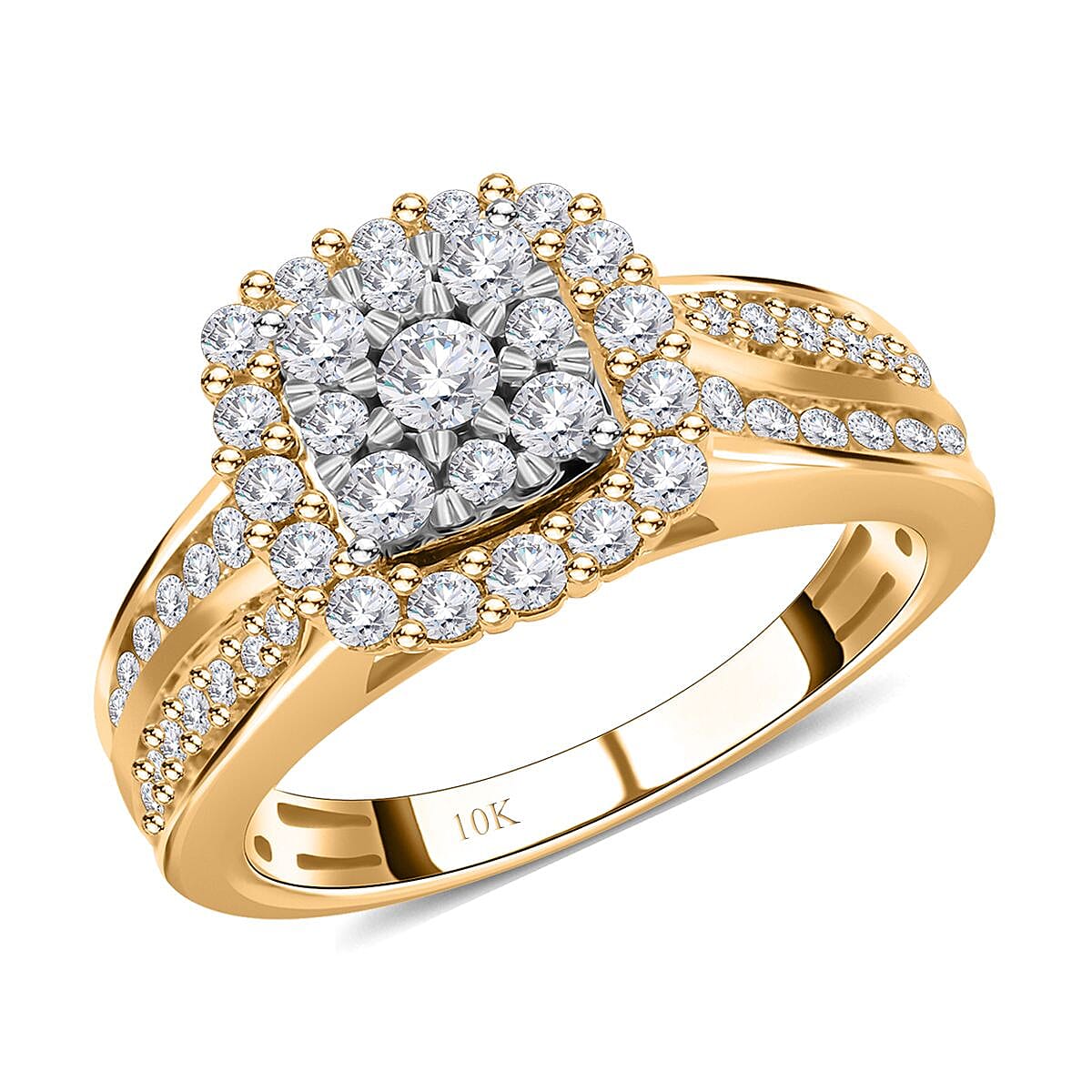 10K Yellow and White Gold Diamond Cluster Ring 4.40 Grams 1.00 ctw