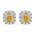 14K White & Yellow Gold Natural Yellow Diamond Cushion with White Diamond Halo Stud Earrings 0.50 ctw - Sticky add to cart bar