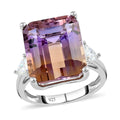 Anahi Ametrine and Moissanite Trilogy Ring in Sterling Silver 35.70 ctw - Sticky add to cart bar