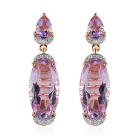 Rose De France Amethyst and White Zircon Dangling Earrings in Vermeil Rose Gold Over Sterling Silver 12.85 ctw