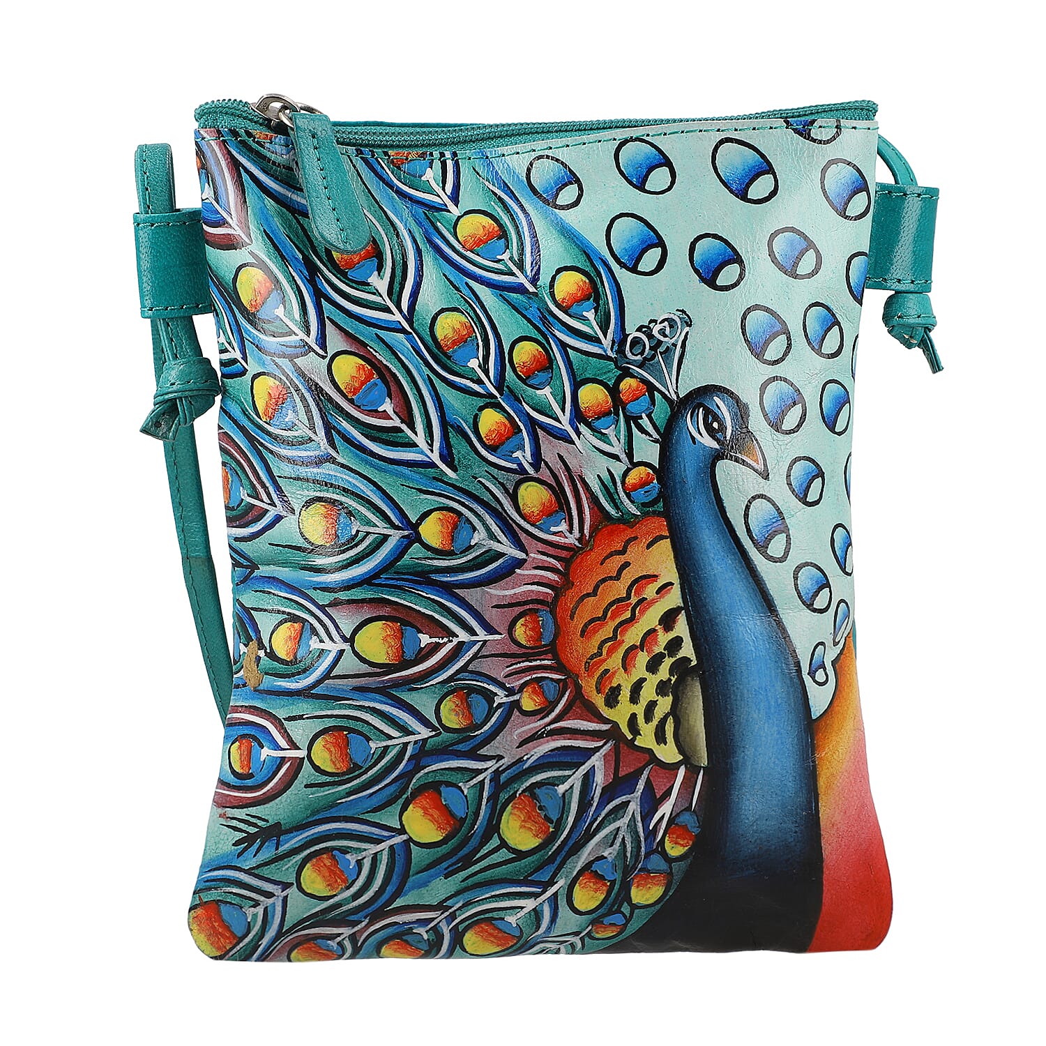 VIVID by SUKRITI Butterfly Theme Hand Painted Genuine Leather Crossbody Bag Size: 6.2(L) x 7.8(H) inches Color: Blue