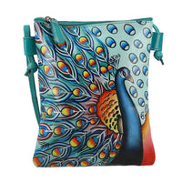 VIVID by SUKRITI Butterfly Theme Hand Painted Genuine Leather Crossbody Bag Size: 6.2(L) x 7.8(H) inches Color: Blue