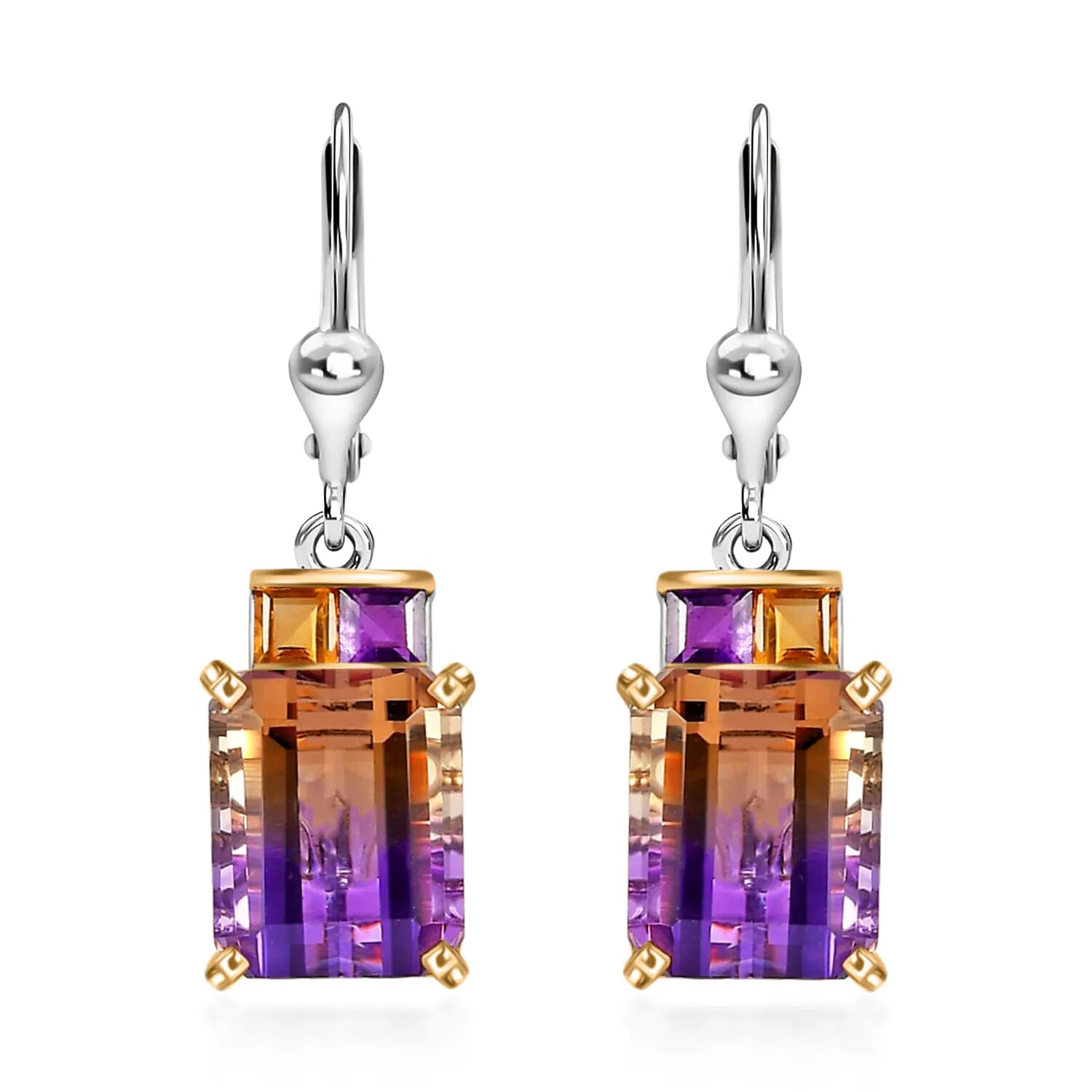 AAA Anahi Ametrine Earrings, Multi Gemstone Earrings, Lever Back Earrings, Sterling Silver Earrings 10.60 ctw