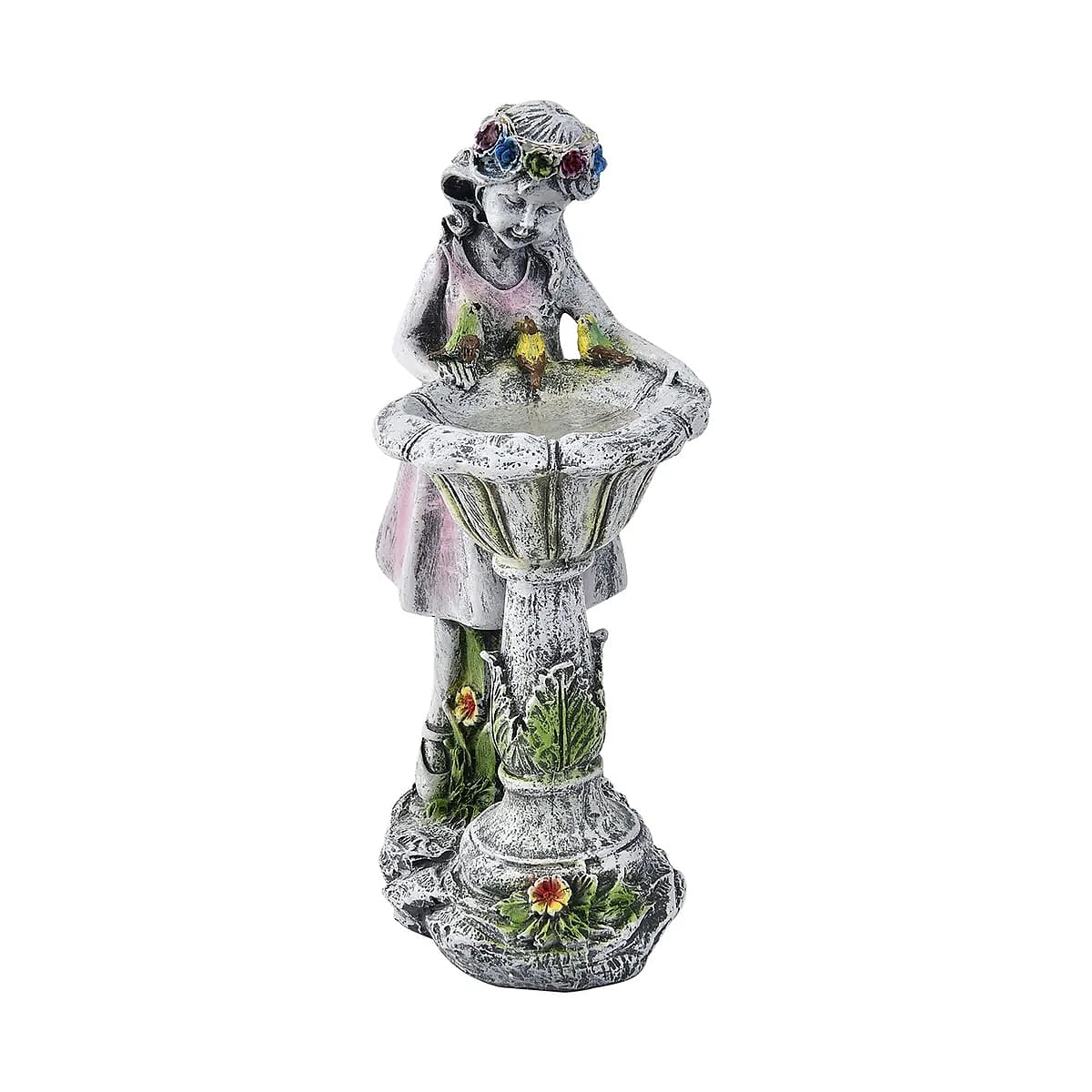 Outdoor Lighting Solar Girl Statue with Bird Bath