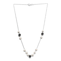 White Freshwater Pearl and Hematite Necklace 20 Inches in Sterling Silver 20.90 ctw