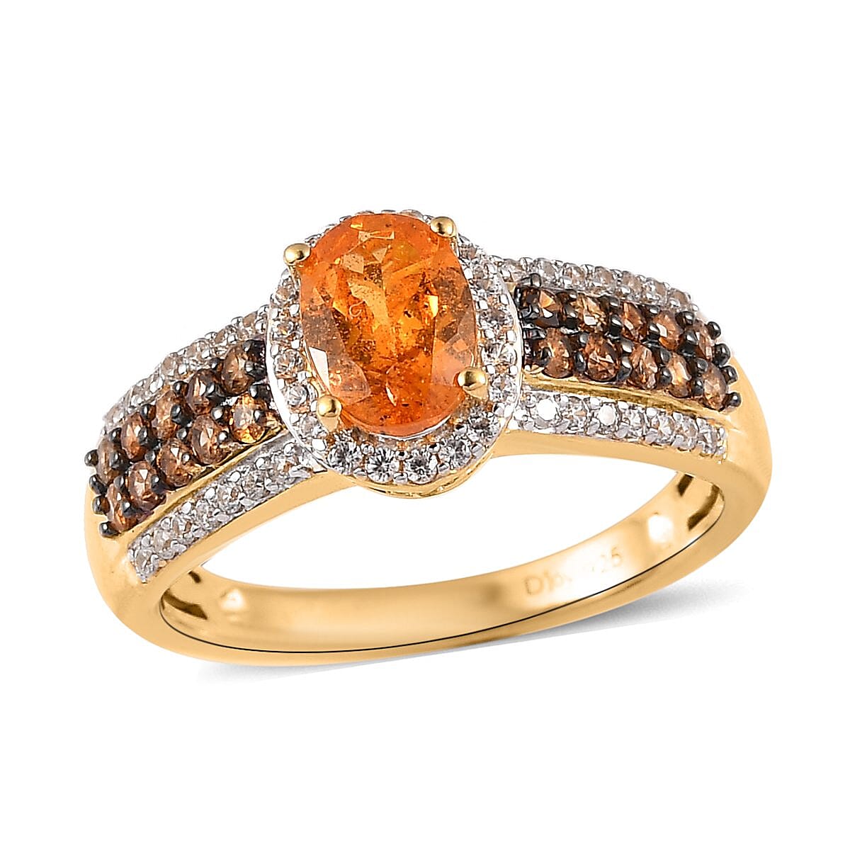 Viceroy Spessartine Garnet, Natural White Zircon and Brown Zircon Ring in Vermeil Yellow Gold Over Sterling Silver 1.75 ctw