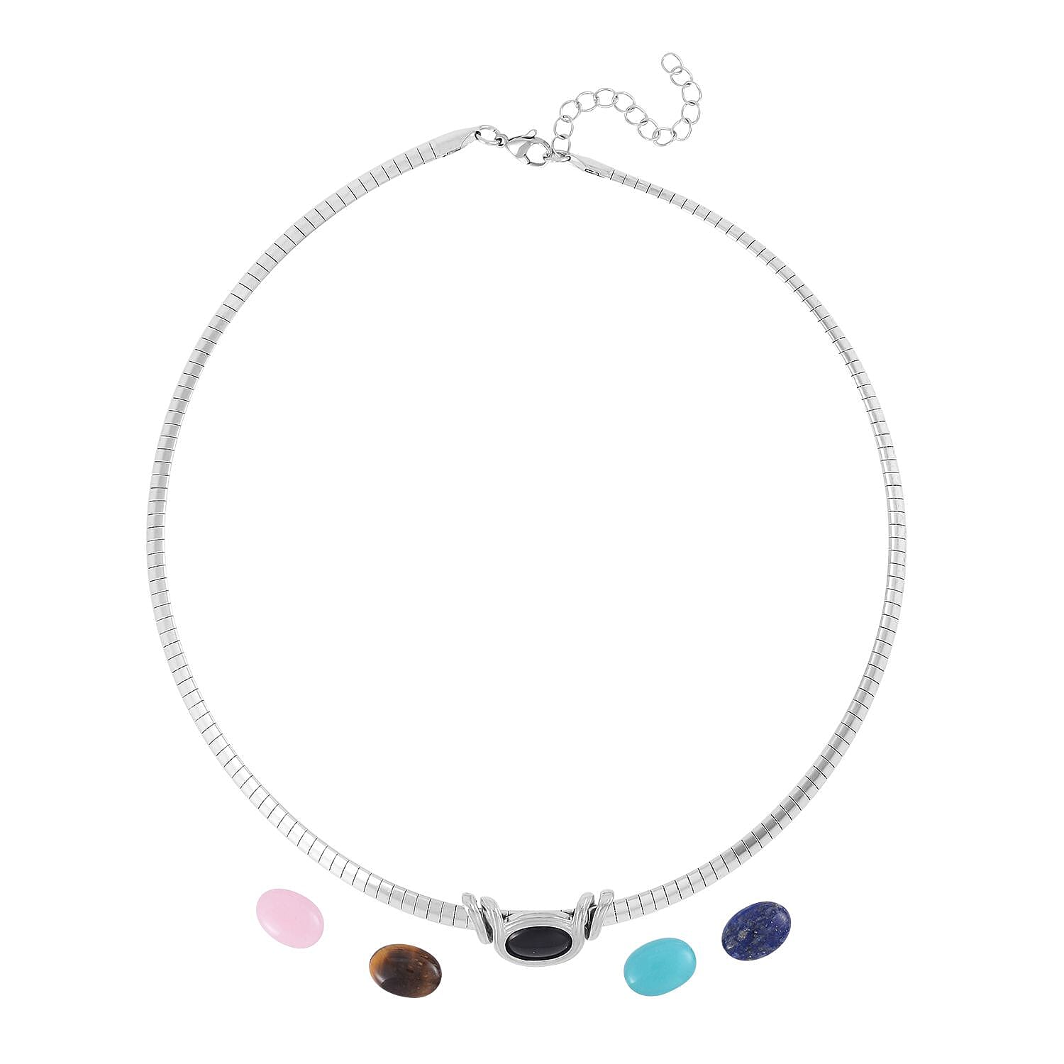 Multi Gemstone 5 Interchangeable stone with Choker Necklace 18-20 Inches in Stainless Steel 17.50 ctw