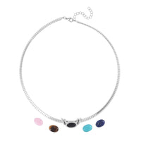 Multi Gemstone 5 Interchangeable stone with Choker Necklace 18-20 Inches in Stainless Steel 17.50 ctw