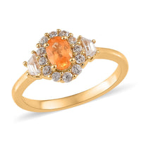 Premium Viceroy Spessartine Garnet and Natural White Zircon Halo Ring in Vermeil Yellow Gold Over Sterling Silver 1.25 ctw
