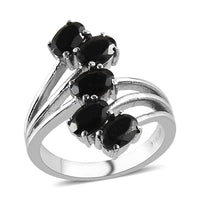 Australian Black Tourmaline 5 Stone Ring in Stainless Steel (Size 10.0) 2.25 ctw