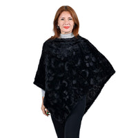 " PASSAGE Poncho with flower pattern. Material: 100% polyester. Size: 31.5X38.5 inch Weight:185g . Color: Black "