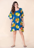TAMSY Blue Floral Print Staple Kaftan - One Size Fits Most - Sticky add to cart bar