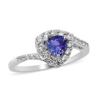 Tanzanite and Natural White Zircon Bypass Halo Ring in Platinum Over Sterling Silver 1.10 ctw
