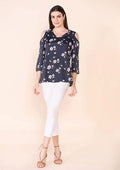 TAMSY Black 100% American Crepe Cold Shoulder Top - L - Sticky add to cart bar
