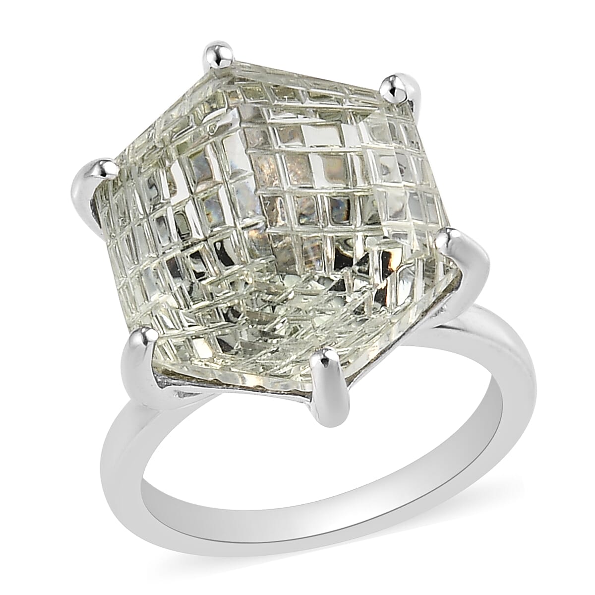 Montezuma Prasiolite Solitaire Ring in Platinum Over Sterling Silver 11.70 ctw (1)