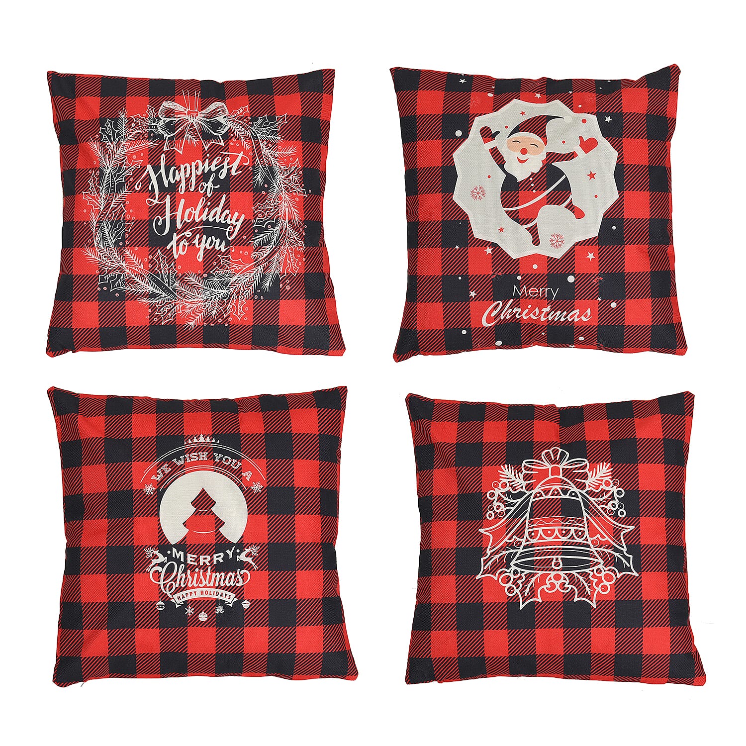 HOMESMART Set of 4 Red Checker Pattern Polyester Cushion Cover (17.5"x17.5")
