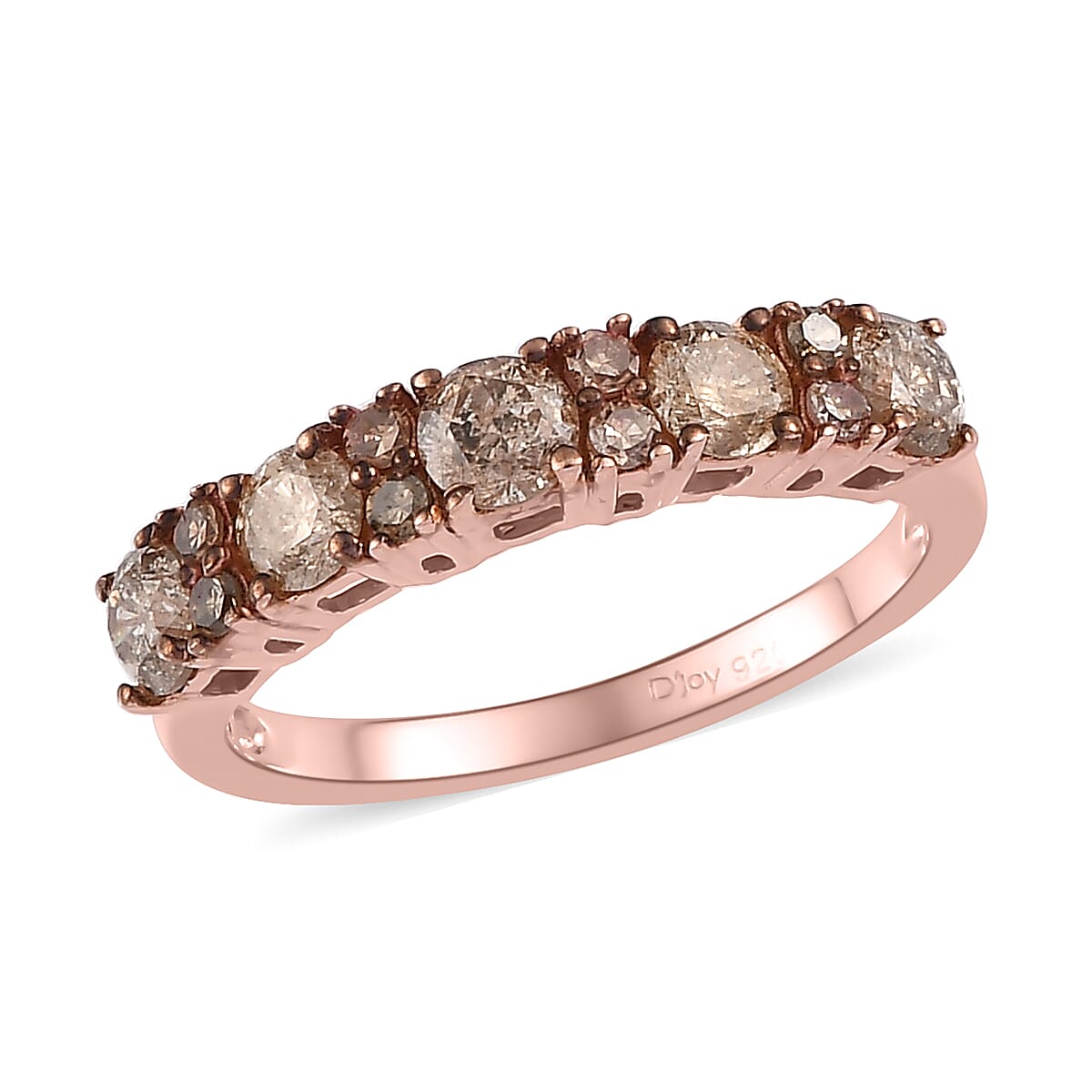 Natural Champagne Diamond Half Eternity Band Ring in Vermeil Rose Gold Over Sterling Silver 1.00 ctw