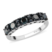 Blue Diamond (IR) Half Eternity Band Ring in Rhodium and Platinum Over Sterling Silver (Size 10.0) 1.00 ctw