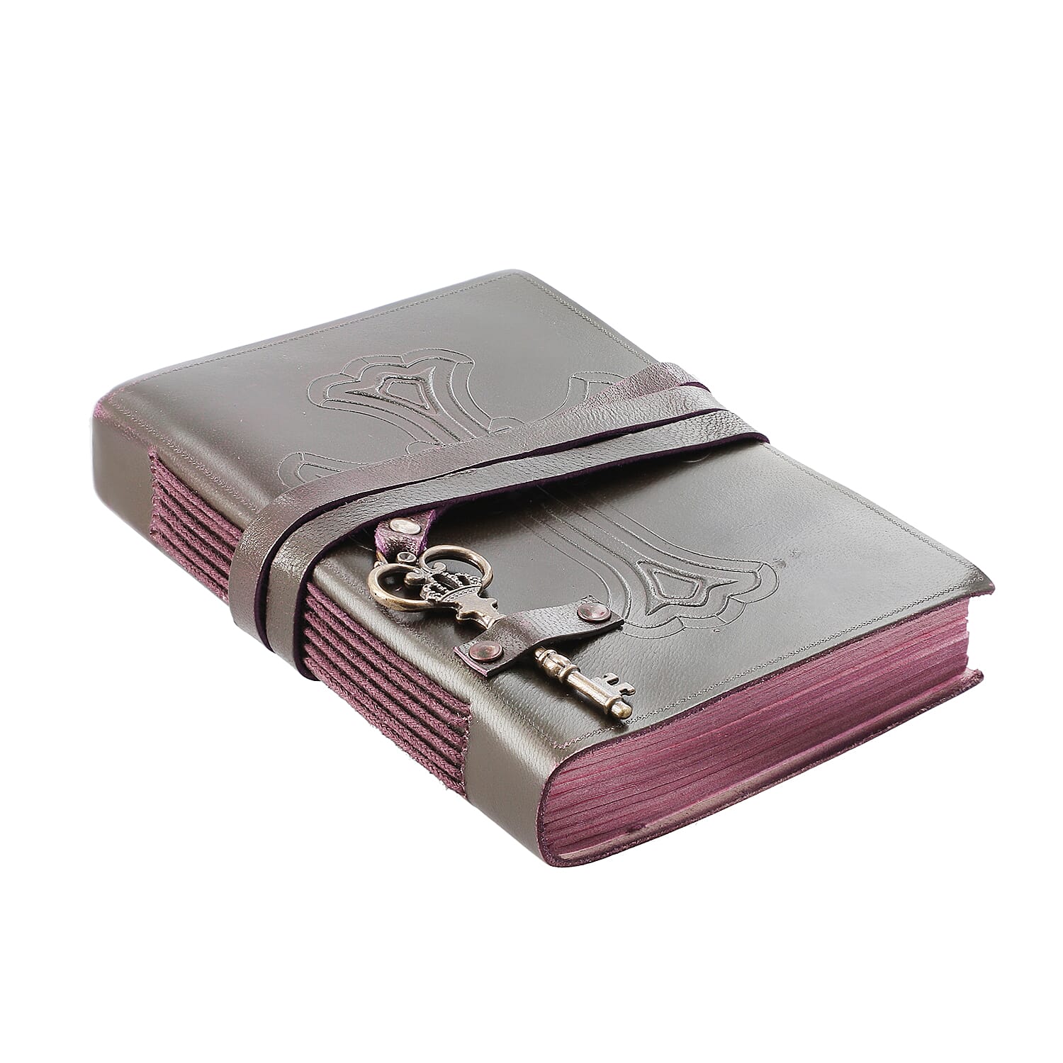 Handcrafted Cross Embossed 100% Genuine Leather Journal With Hand Dyed & Handmade Papers Size:7(L) x 5(W) Inches   Color: Burgundy