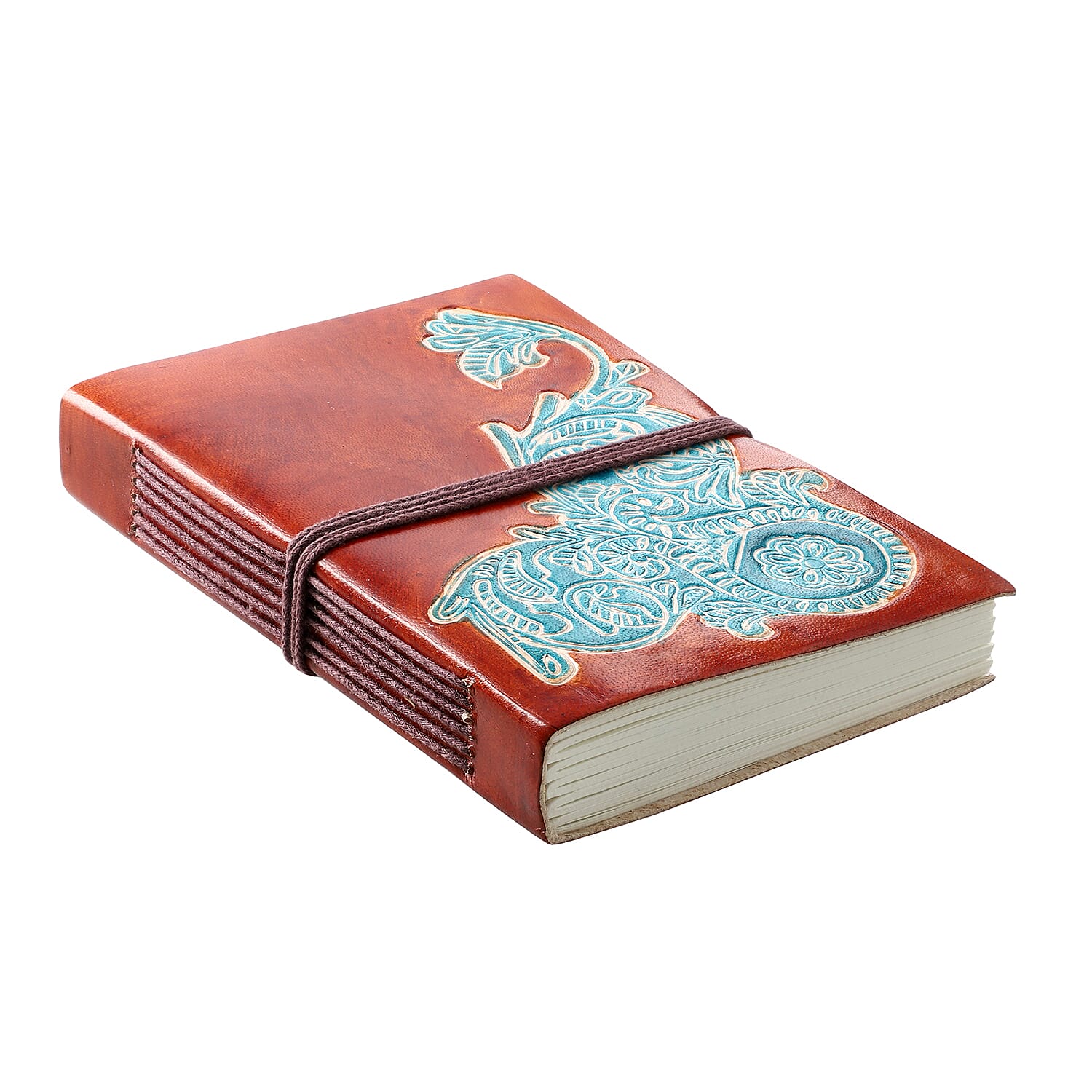 Hand Painted Stitch 100% Genuine Leather Journal With Handmade Papers Size:7(L) x 5(W) Inches   Color: Brown