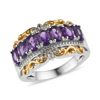 KARIS Amethyst and Natural White Zircon Ring in Platinum Bond and 18K Yellow Gold Plated 1.50 ctw