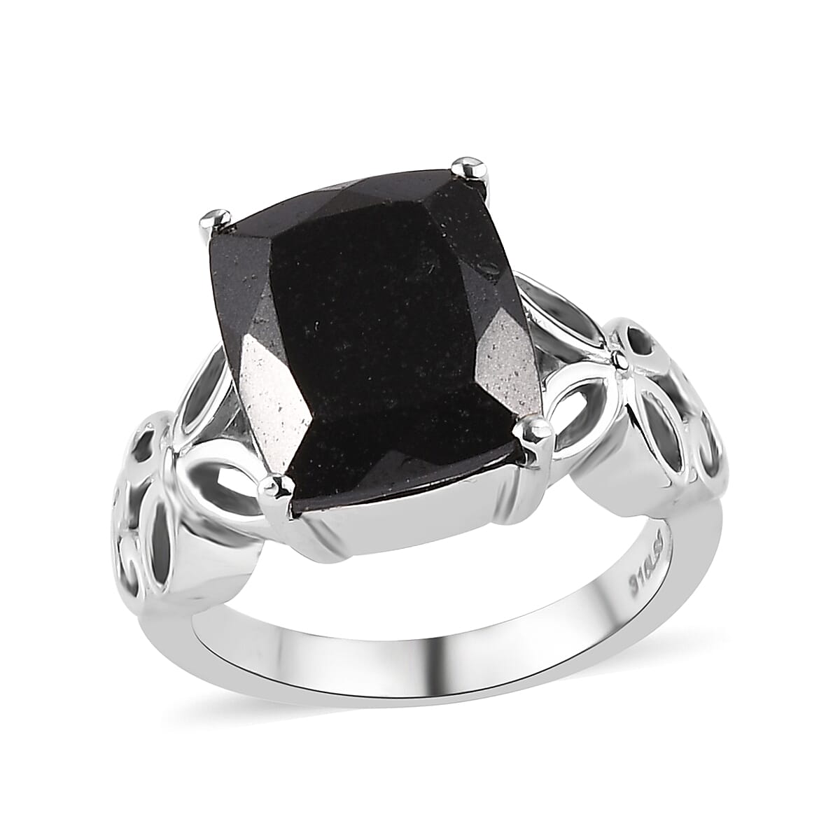 Australian Black Tourmaline Solitaire Ring in Stainless Steel 6.15 ctw
