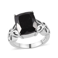 Australian Black Tourmaline Solitaire Ring in Stainless Steel 6.15 ctw