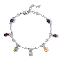 Karis Multi Gemstone Paper Clip Chain Station Bracelet in Platinum Bond (6.50-8.50In) 3.10 ctw