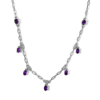 Karis Amethyst Paper Clip Chain Station Necklace 18-20 Inches in Platinum Bond 3.35 ctw