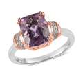 Rose De France Amethyst, Natural White Zircon Ring in Vermeil RG and Platinum Over Sterling Silver (Size 10.0) 2.90 ctw - Sticky add to cart bar