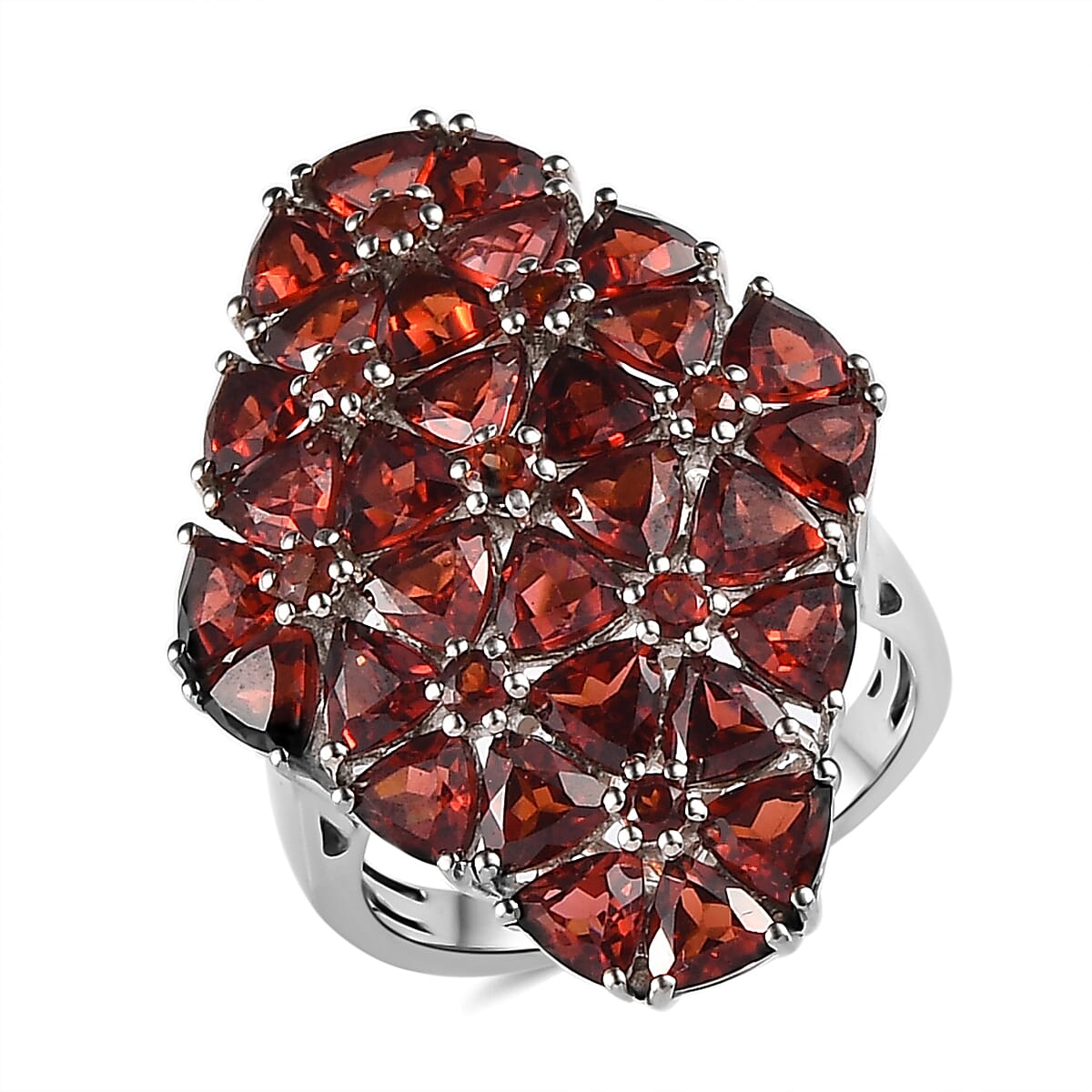 Mozambique Garnet Floral Elongated Ring in Platinum Over Sterling Silver (Size 10.0) (7.30 g) (Delivery in 7-10 Business Days) 8.75 ctw