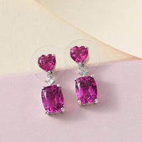 Radiant Orchid Quartz (Triplet) and White Topaz Dangling Earrings in Platinum Over Sterling Silver 6.00 ctw