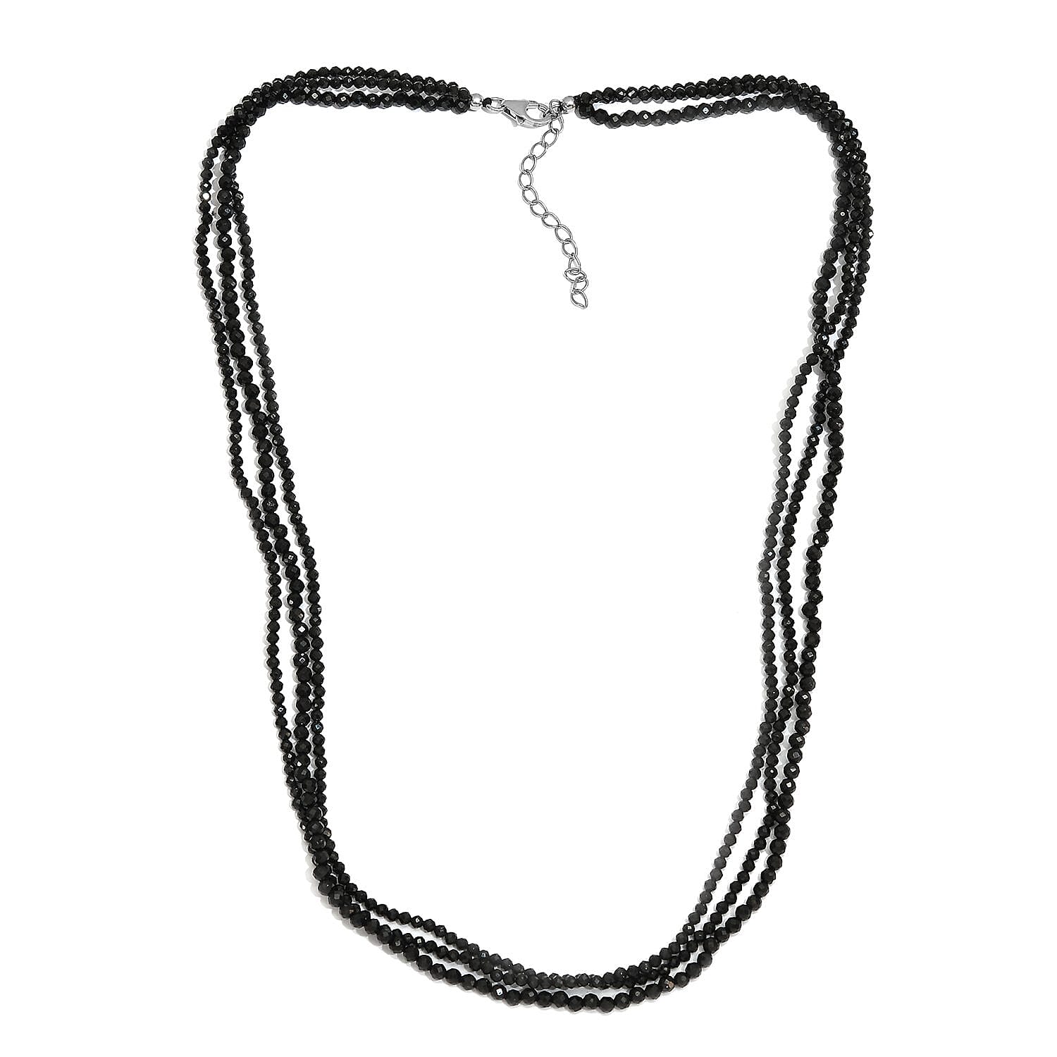 Thai Black Spinel Beaded Necklace 20-22 Inches in Sterling Silver 92.10 ctw