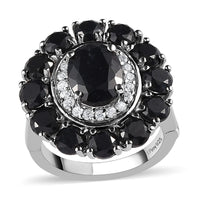 Midnight Sapphire and Natural White Zircon Floral Ring in Platinum Over Sterling Silver 7.50 ctw