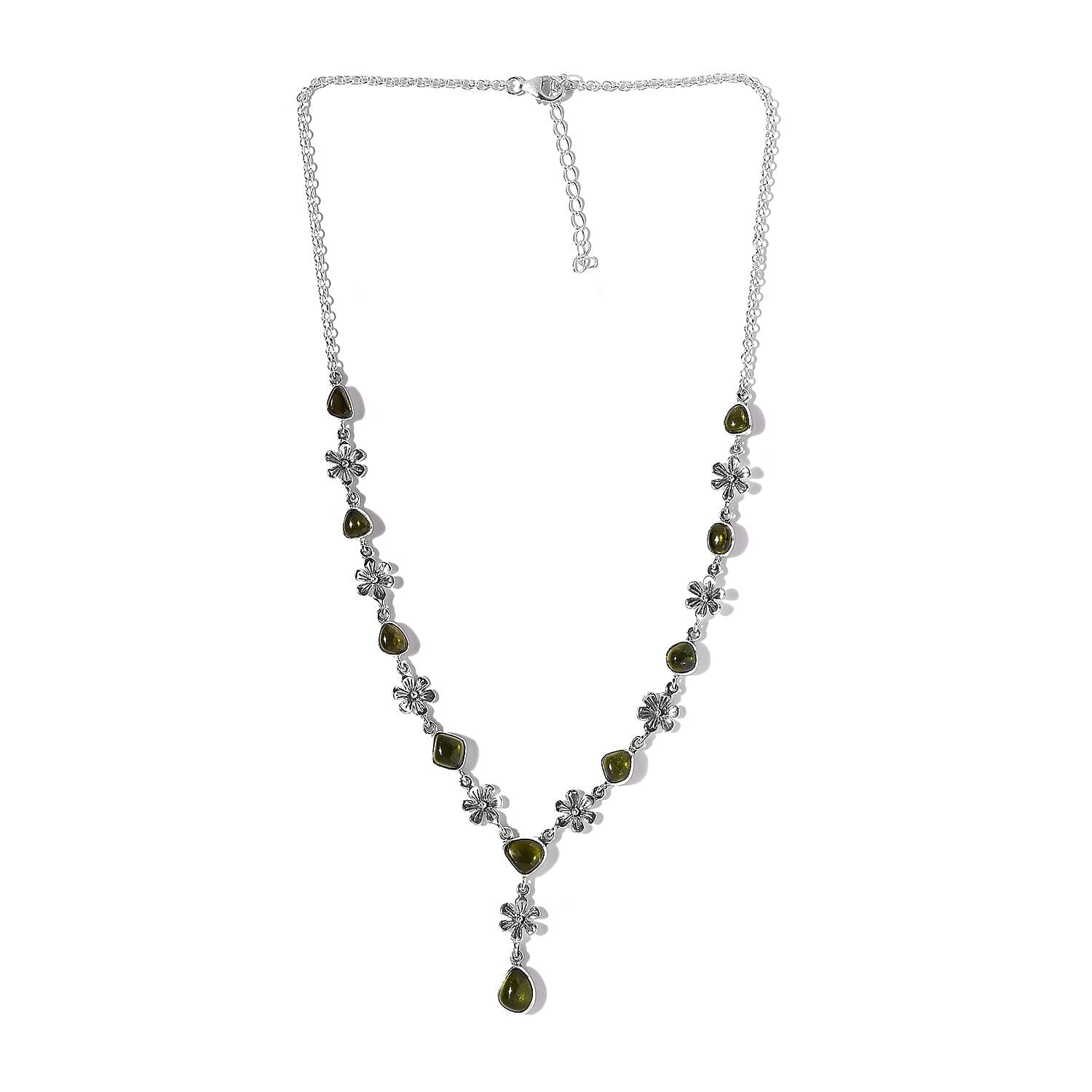 Artisan Crafted Premium Italian Natural Vesuvianite Fancy Necklace 18 Inches in Sterling Silver 13.85 ctw