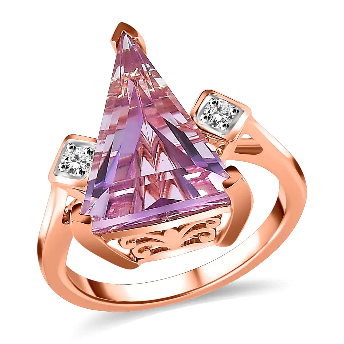 Rose De France Amethyst and Moissanite Statement Ring in Vermeil Rose Gold Over Sterling Silver