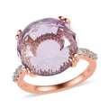Rose De France Amethyst, Natural White Zircon Ring in Vermeil Rose Gold Over Sterling Silver (Size 10.0) 13.40 ctw - Sticky add to cart bar