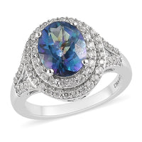Brazilian Blue Petalite and Natural White Zircon Double Halo Ring in Platinum Over Sterling Silver 2.85 ctw