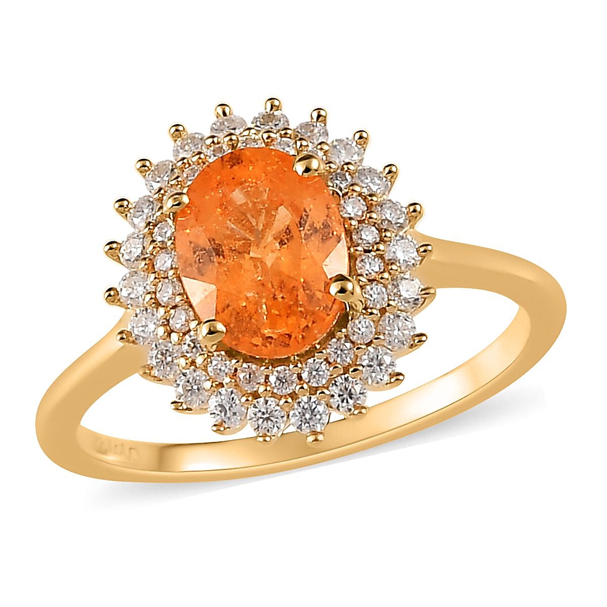 Premium Viceroy Spessartine Garnet and Moissanite Sunburst Ring in Vermeil Yellow Gold Over Sterling Silver 2.10 ctw
