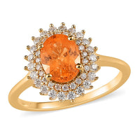 Premium Viceroy Spessartine Garnet and Moissanite Sunburst Ring in Vermeil Yellow Gold Over Sterling Silver 2.10 ctw