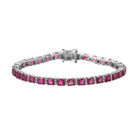 Asscher Cut Niassa Ruby (FF) and White Zircon Tennis Bracelet in Platinum Over Sterling Silver (7.25 In) 16.65 ctw