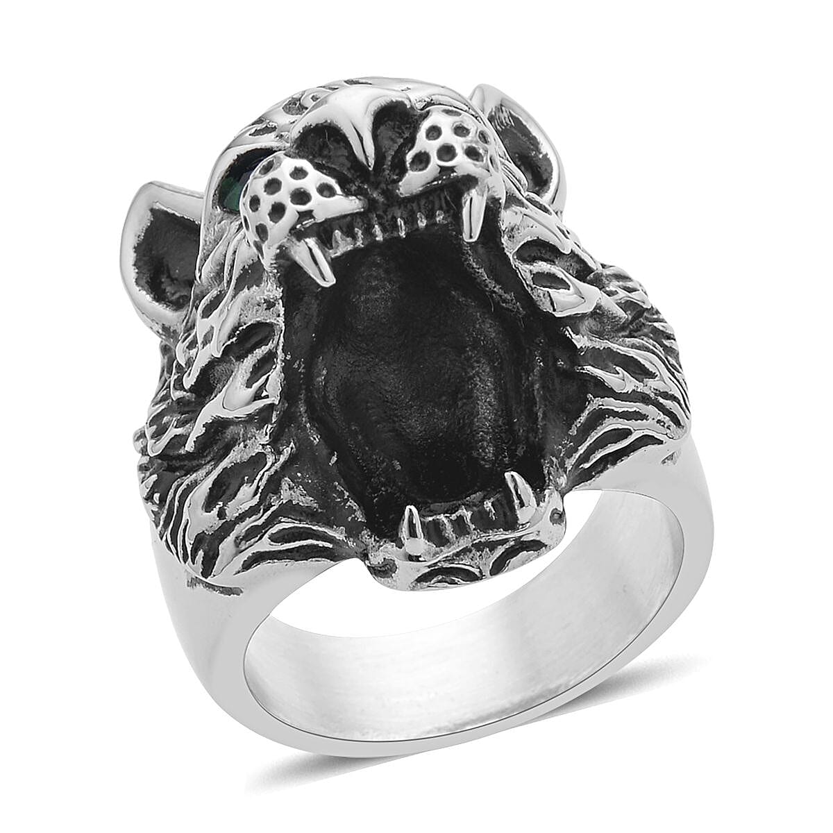 Neon Green Austrian Crystal Tiger Head Design Bottle Opener Ring in Stainless Steel