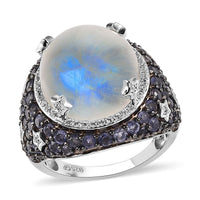 GP Celestial Dreams Collection Kuisa Rainbow Moonstone, Multi Gemstone Ring in Platinum Over Sterling Silver (Size 10.0) 13.65 ctw